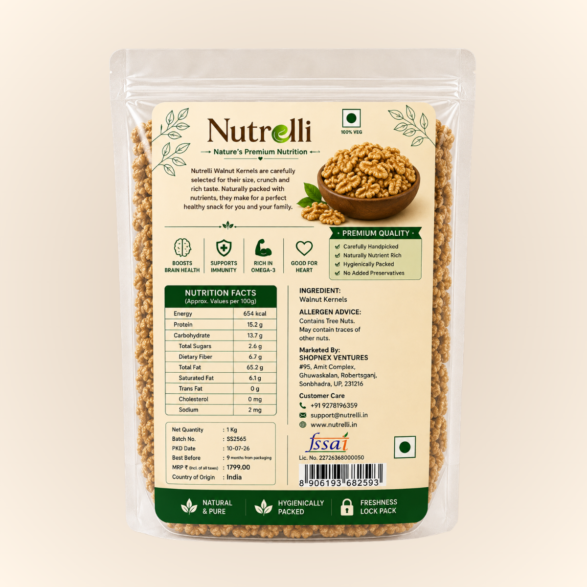Nutrelli Premium Walnut Kernels (1KG)