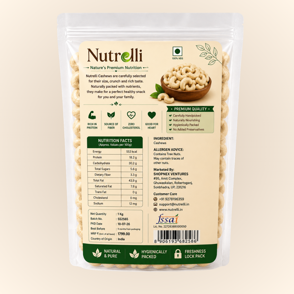 Nutrelli Premium Whole Cashews (1KG)