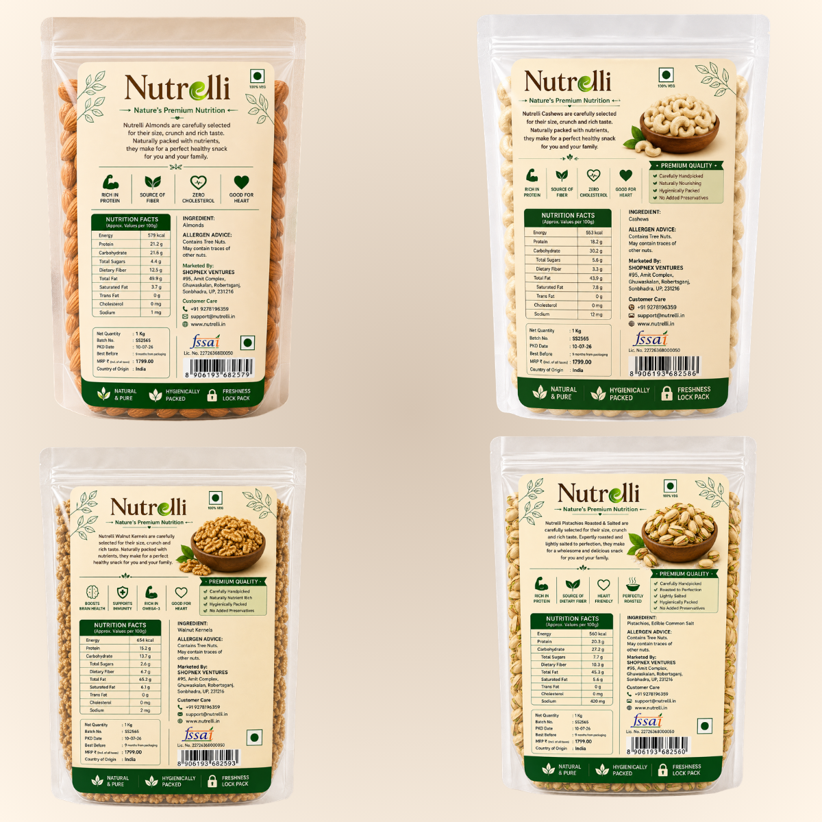 Nutrelli Premium Dry Fruits Power Bundle (4 x 1KG)