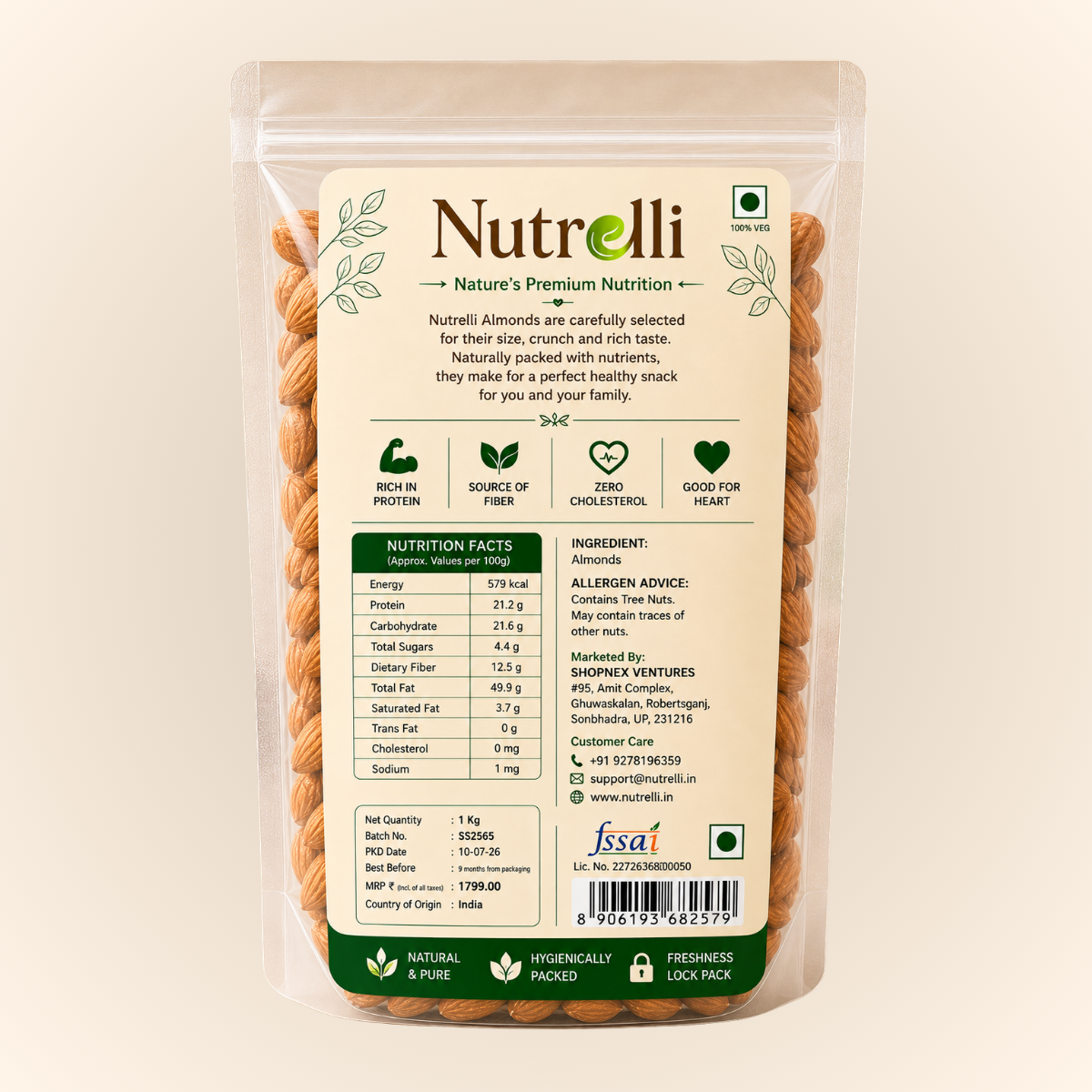 Nutrelli Premium Classic Almonds (1KG)