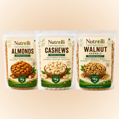 Nutrelli Premium Almonds, Cashews & Walnuts Combo (3 x 1KG)