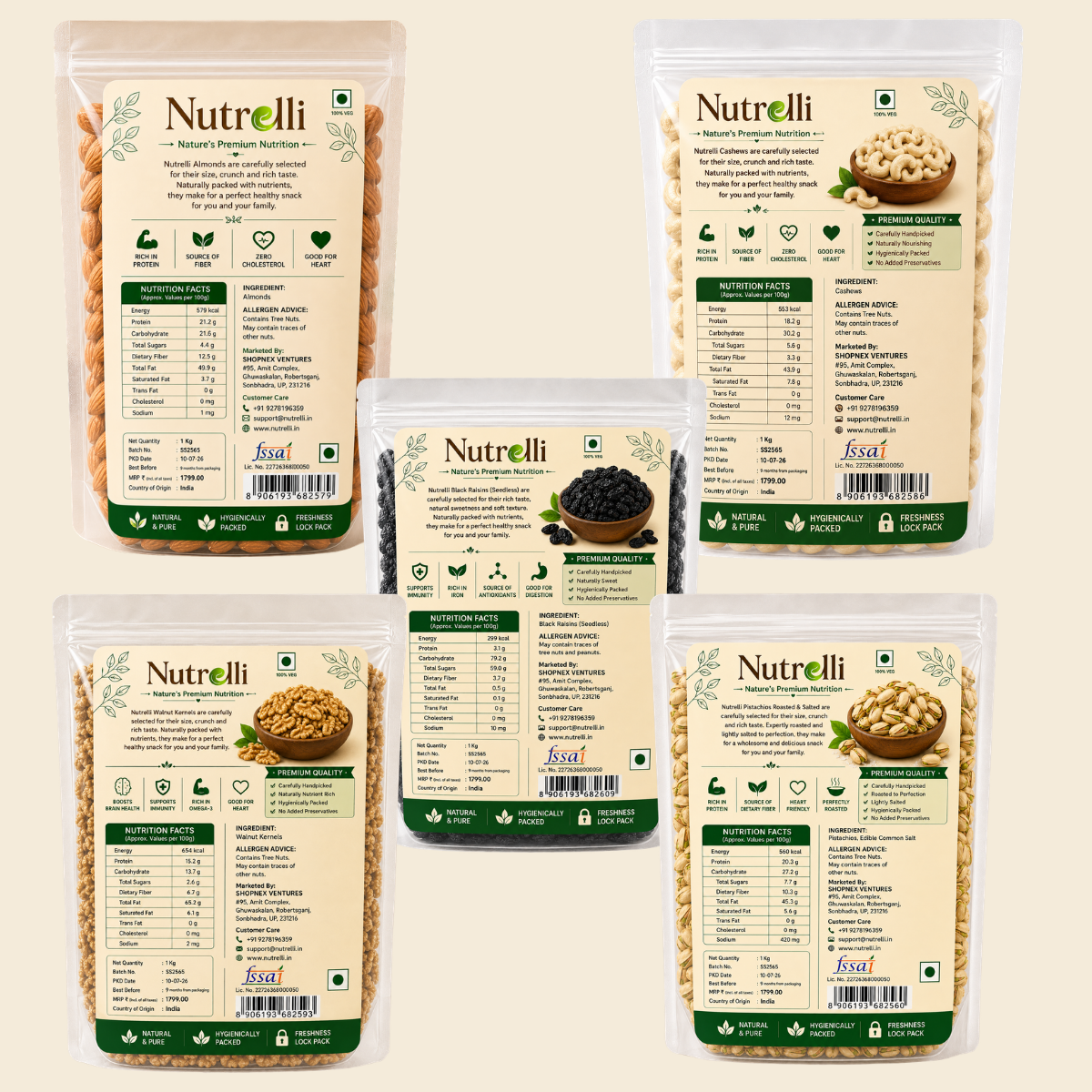 Nutrelli Premium Royal Dry Fruits Combo (5 x 1KG)