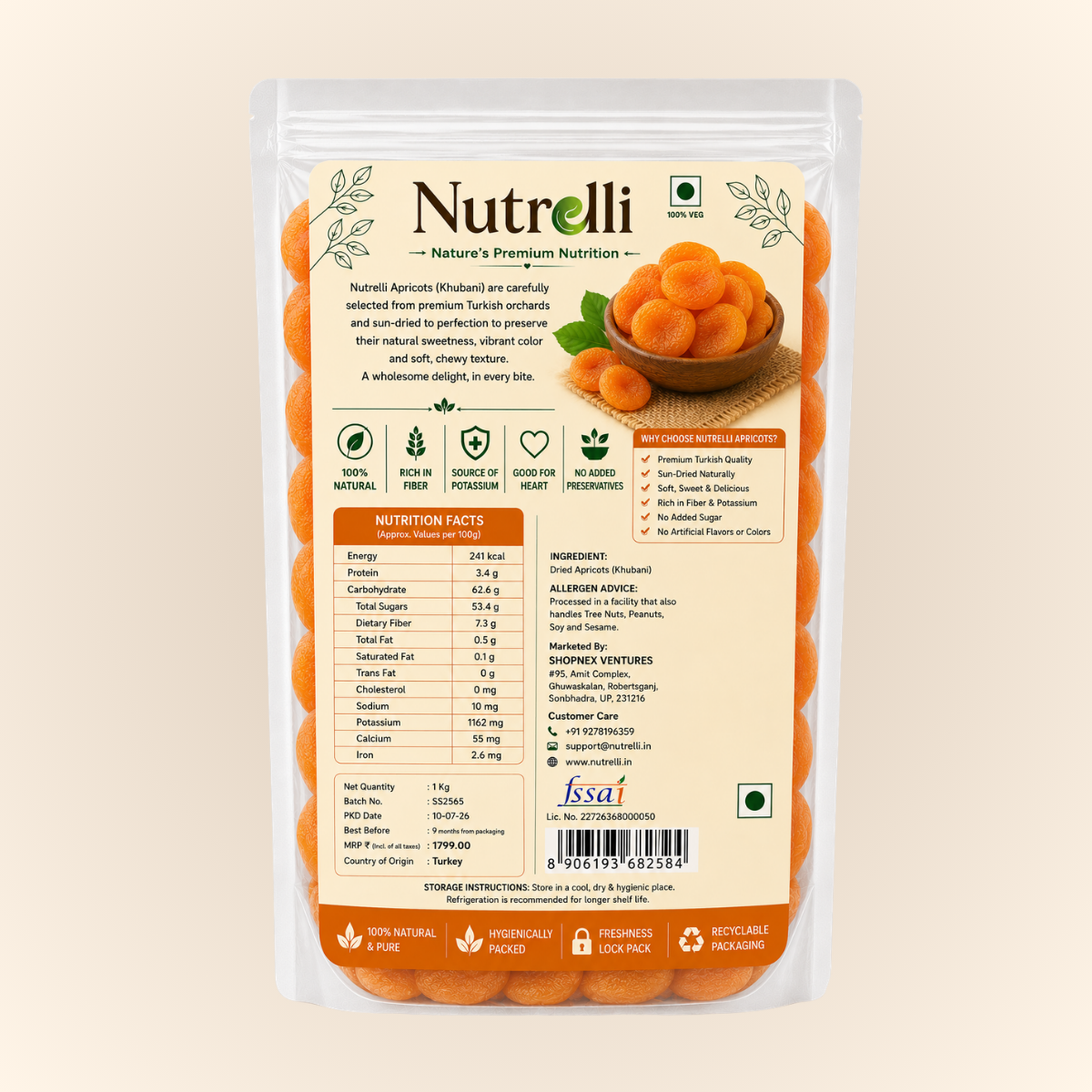 Nutrelli Premium Dried Apricots(1 Kg)