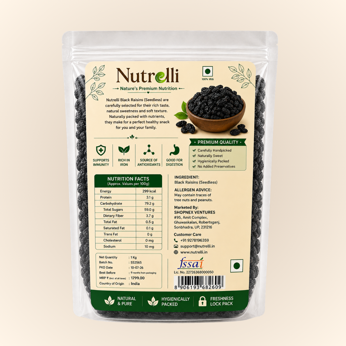 Nutrelli Premium Black Raisins(1Kg)